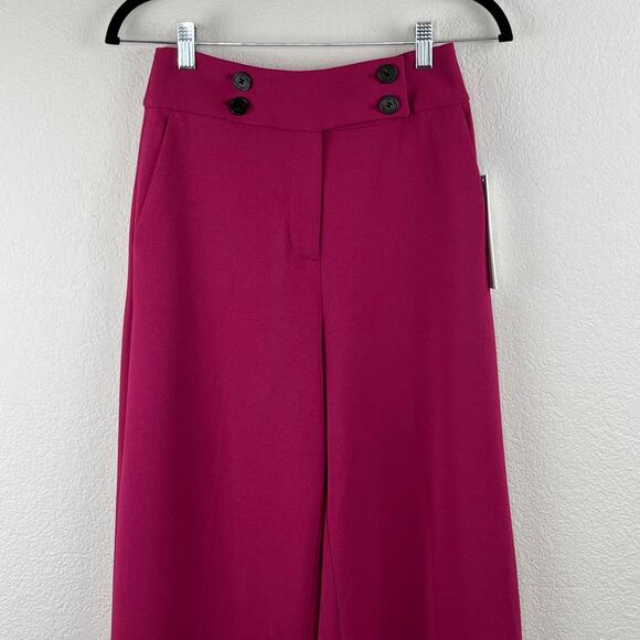 Calvin Klein Side Button Stretchy Mulberry High Rise Wide Leg Trouser Pant 2 NWT - Picture 6 of 15